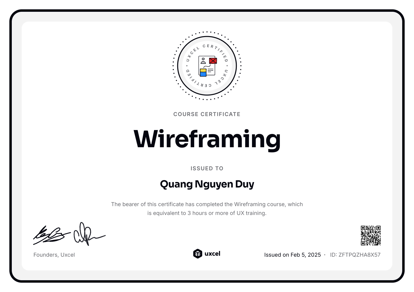 Quang Nguyen Duy's certificate